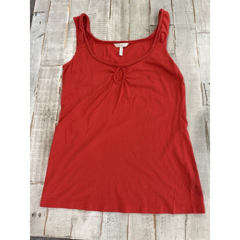 VTG Y2K Old Navy Tank Top Keyhold Braided Trim Medium Burnt Orange/Red